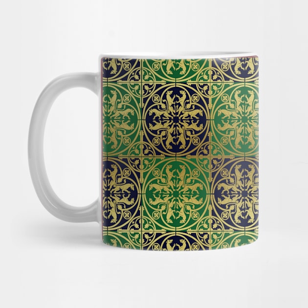 Gold Medieval Lions Blue and Green by Pixelchicken